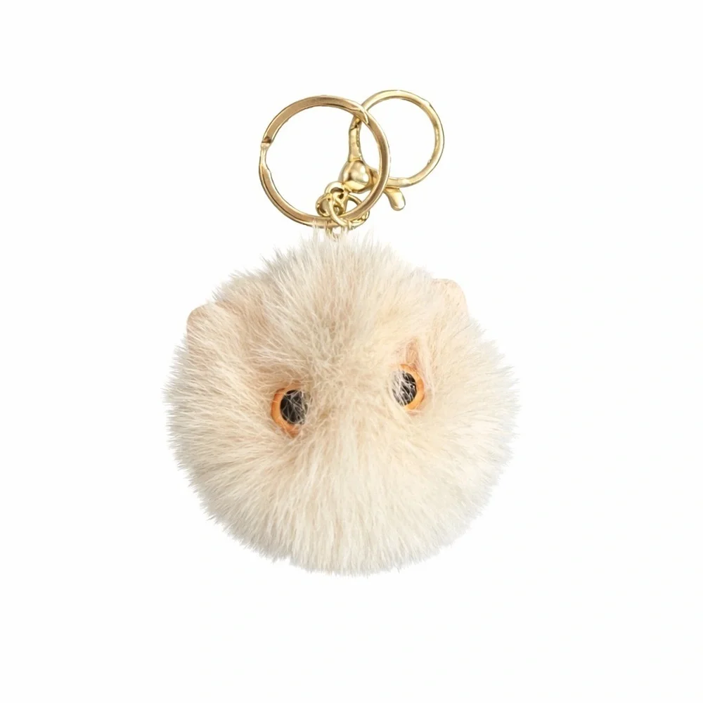 Fluffy Cream Keychain with Gold Accents